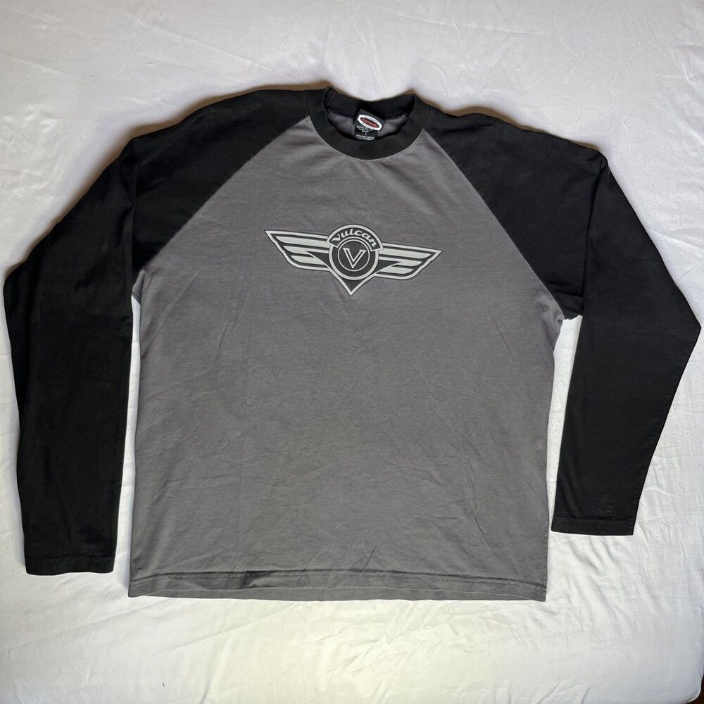 VTG Kawasaki Vulcan T Shirt USA Made Long Sleeve Raglan Motorcycle Biker Men’s L